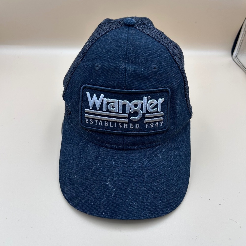 Wrangler Mens Black Mesh Trucker Hat Established 1947 Patch Snapback Cap